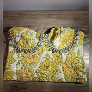 Zara Yellow and Green Floral Crop Top